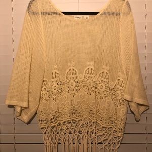 CATO Creme Embroidered Medium Sheer Blouse